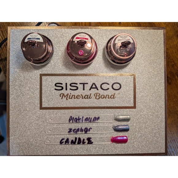 Sistaco Mineral Bond Other - Sistaco Mineral Bond Nail Powder Lot x3 Platinum Zephyr Candle Swatched Only
